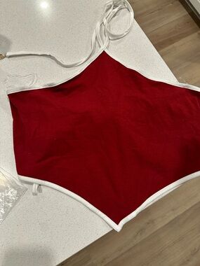 wild fable Red Halter Crop Top with White Trim